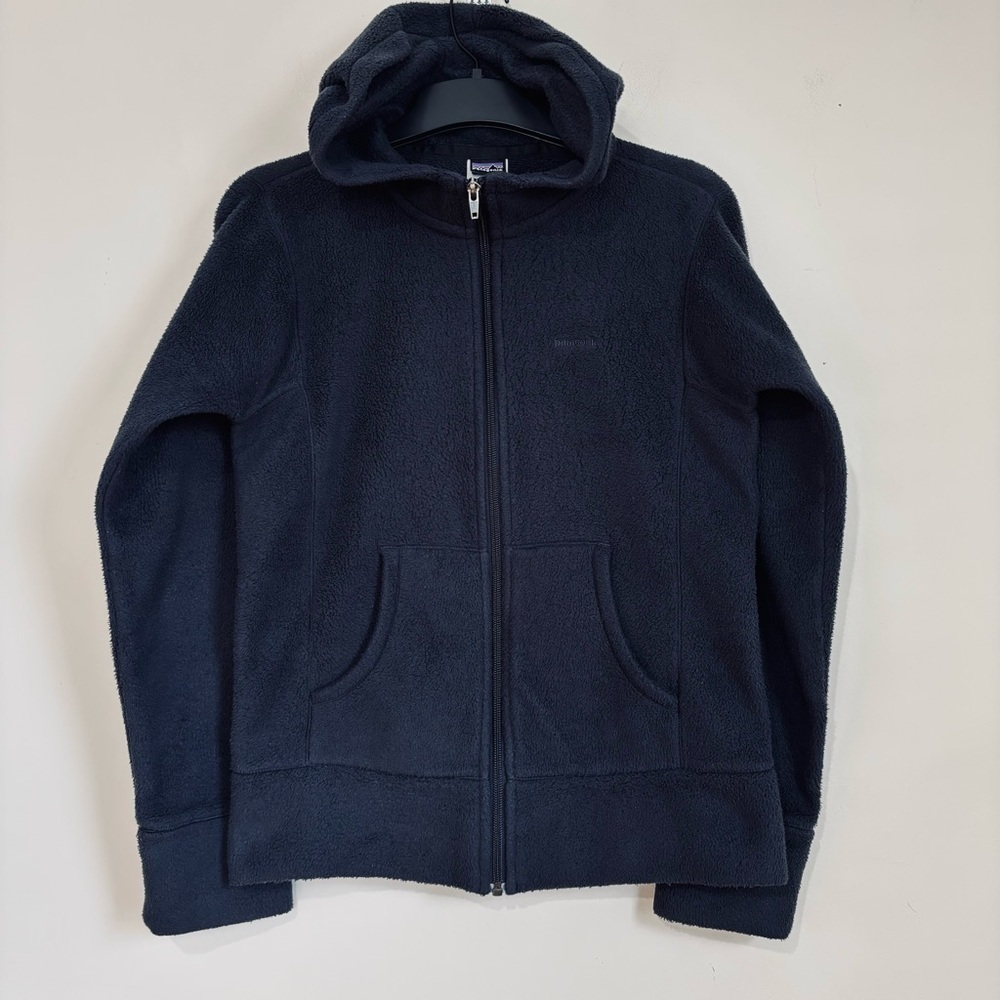 Patagonia Women XS dark navy full zip Long Sleeve hooded cozy soft fleece Jacket - Picture 15 of 16